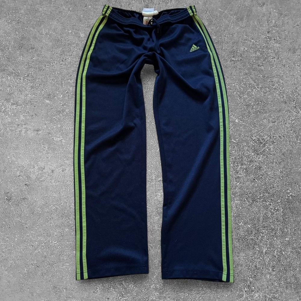 Adidas Navy Blue Sweatpants Green Stripes Womens Medium Athletic Loungewear
